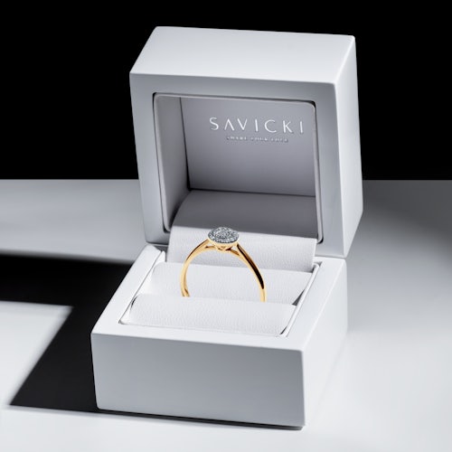 Pierścionek zaręczynowy SAVICKI: dwukolorowe złoto, diamenty